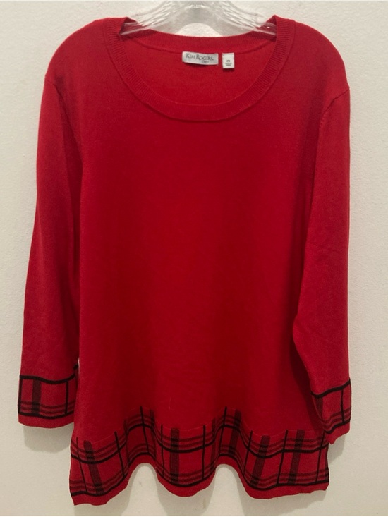 Kim Rogers Sweaters - KIM ROGERS red black plaid scoop neck rayon blend pullover sweater 2X